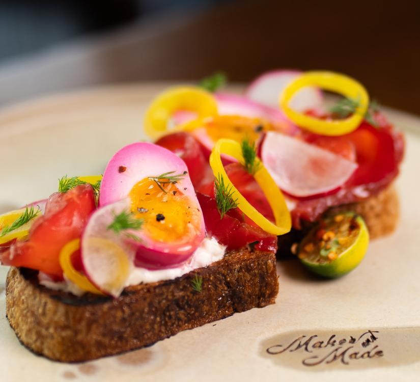 Beet-cured Salmon Toast (SF/D)