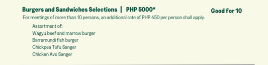 Meetings Made Wholesome - Burgers and Sandwiches Selection